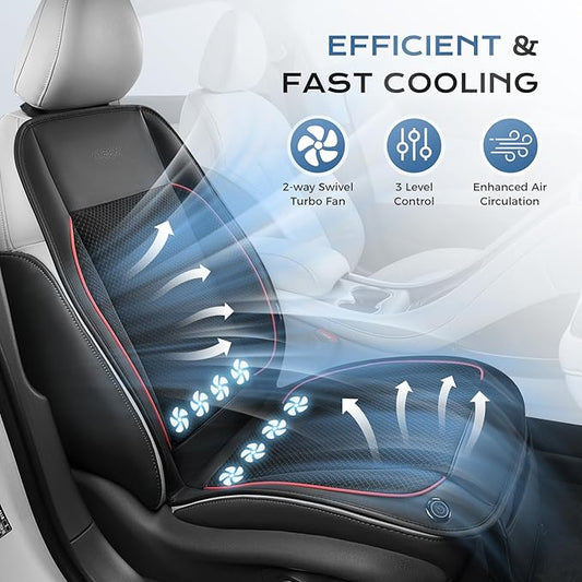 Coverado Cooling Car Seat Cushion with Dual Turbo Fans, Ventilated Seat Cover with 3-Speed Adjustable Airflow, Breathable Gray Universal Seat Pad for Cars, SUVs, Trucks and Vans，Red Line - Image 2