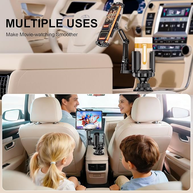 Tablet Holder for Car, 3 in1 Stable Cup Holder ipad Car Mount with Expander | Adjustable Base and Long Arm with 360°Rotation Phone ipad Holder for 4-12.9‘’ Tablet, All Smartphones and Most Bottles - Image 7