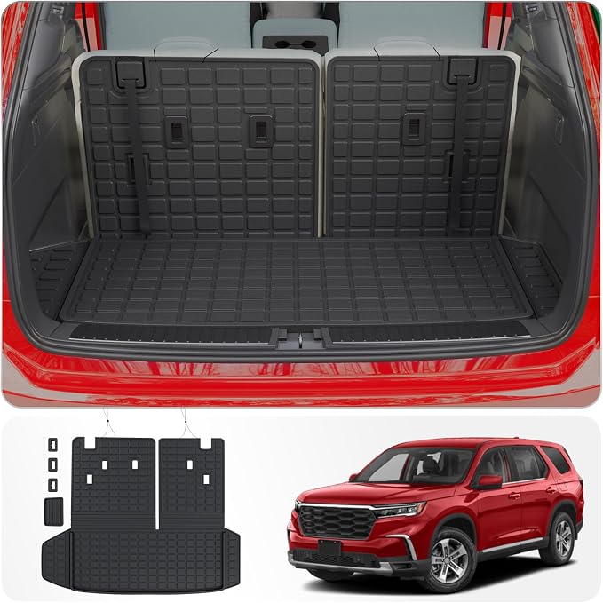 Trunk Mat with Backrest Mat for 2023-2026 Honda Pilot | Cargo Mat Cargo Liner Trunk Liner Back Seat Cover Protector TPE All Weather 2025 Pilot Accessories by Thinzyou