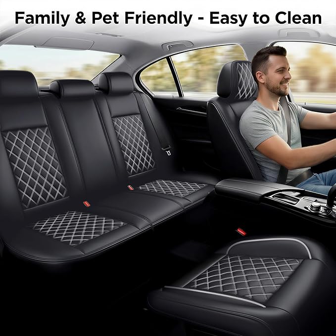 Seat Covers Fit for GMC Sierra 1500/2500/3500 HD 2007-2025,Premium Leather, Waterproof, All-Weather, Airbag Compatible, Breathable, Seat Protectors, Full Set,Whiteline - Image 2