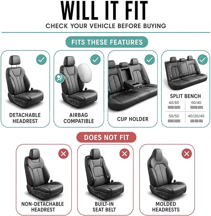 FH Group Car Seat Covers Full Set Premium Cloth - Universal Fit, Automotive, Low Back Front Washable Seat Covers, Airbag Compatible, Split Bench Rear Seat for SUV, Sedan Beige - Image 2