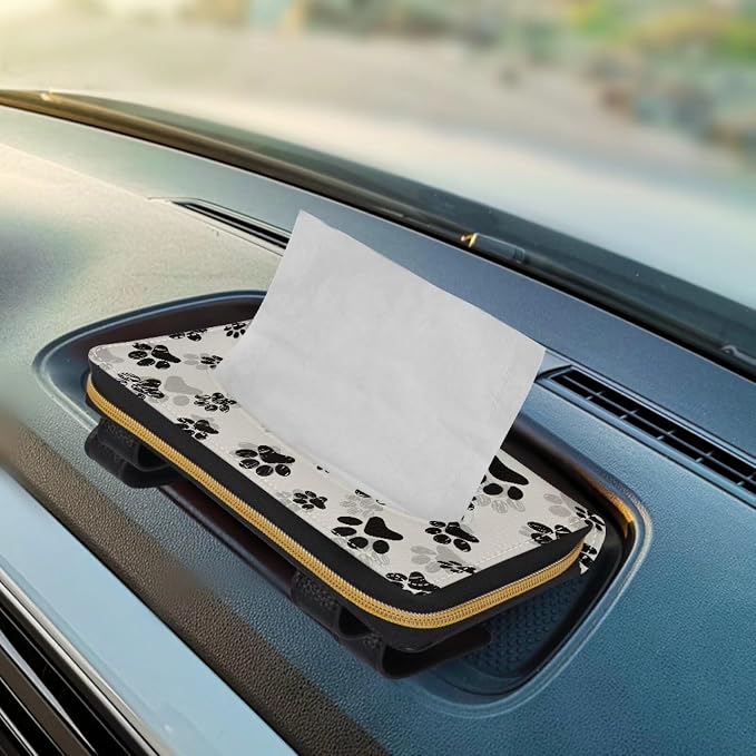 Biyejit 2 Pack Car Tissue Holder, Dog Paw Print Car Visor Tissue Holder for Car PU Leather Tissue Box Holder for Car Sun Visor & Seat Back - Image 5