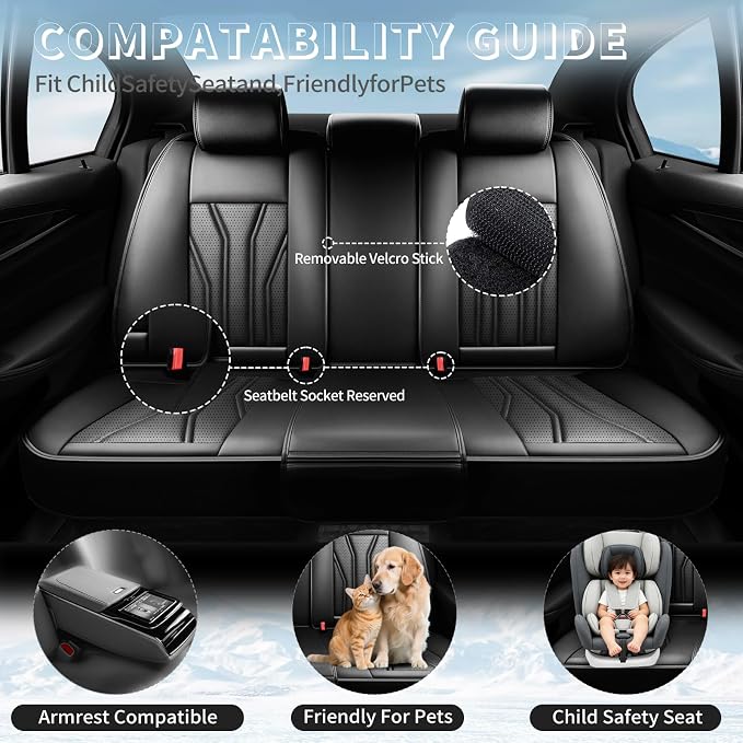 Fit Prius Premium Leather Car Seat Covers for Toyota Prius 2001-2025 2026 - Waterproof，Breathable，All-Weather Seat Cushion Protecto & Airbag Compatible, 2 Front Seat All Black - Image 3