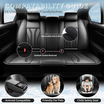 Fit Prius Premium Leather Car Seat Covers for Toyota Prius 2001-2025 2026 - Waterproof，Breathable，All-Weather Seat Cushion Protecto & Airbag Compatible, 2 Front Seat All Black - Image 3