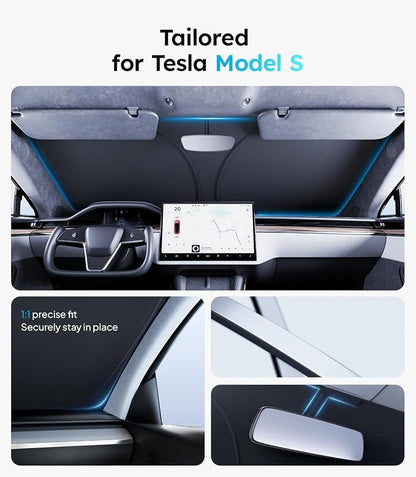 Wigoo for Tesla Model S Windshield Sunshade, Keeps Cool, OEM Design | Custom Fit, Cooling Tech Fabric, Foldable Heat-Blocking Sunshade with Storage Bag, for Tesla Model S 2016-2026 - Image 4