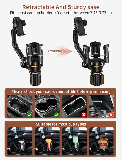 Phone Holders for Your Car, 2 in 1 Adjustable Stable Car Cup Phone Holder | Secure Hold, Multi-Scenario Use for Drivers, Commuters & Road Trips, Universal Fit for Up to 5.31'' Drinks/Mugs/Foods - Image 3