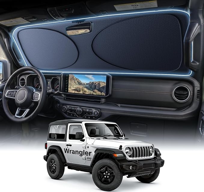 2026 Upgraded Windshield Sun Shade for Jeep Wrangler [Precision Custom Fit, Superior UV & Heat Block] Cooling Tech Fabric, Durable Foldable with Storage Bag, Fits 2000-2025 by Unknown