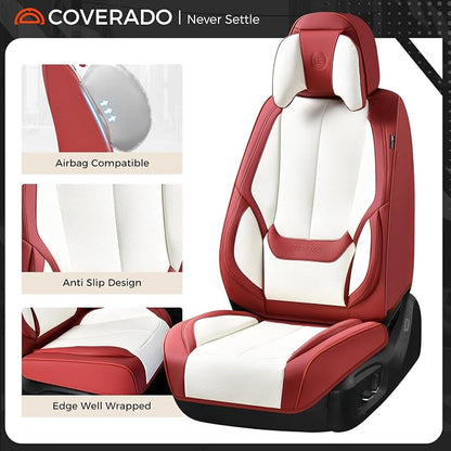 Coverado Car Seat Covers, Seat Covers for Cars, Waterproof Leather Auto Seat Protectors, Leather Car Seat Cushion, Car Interiors Accessories Universal Fit for Most Cars - Image 6
