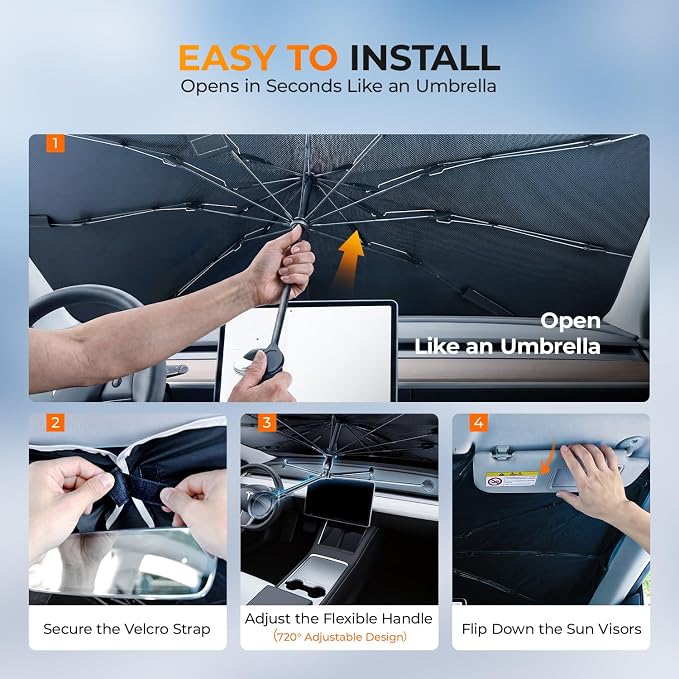 [2026 Upgraded] DooGooCoo Windshield Sun Shade Umbrella for Toyota Rav4 2019-2025 2026 [100% Sunlight Blocked, Cooling Ice Crystal] Sunshade for Car Windshield for Rav4 Sunshade, Custom Fit Rav4. - Image 8
