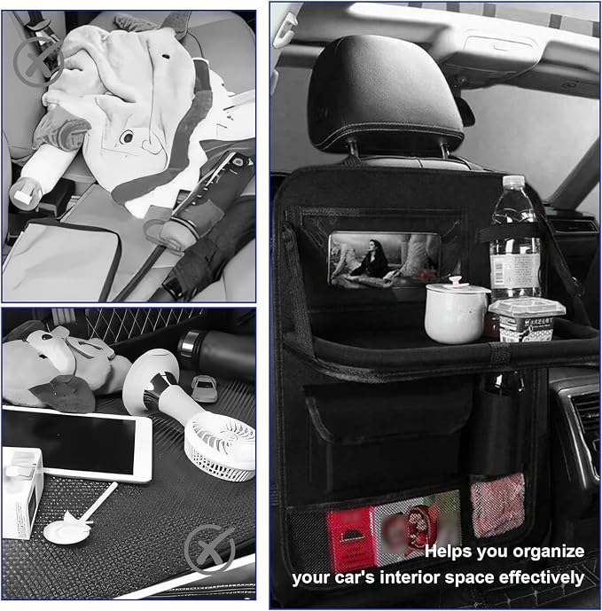 2PCS Car Backseat Organizer with Foldable Table Tray, 5 Storage Pockets Auto Seat Back Protector w/Tablet Holder, Back Seat Cover Storage Organizer Kick Mats for Most Cars - Image 3
