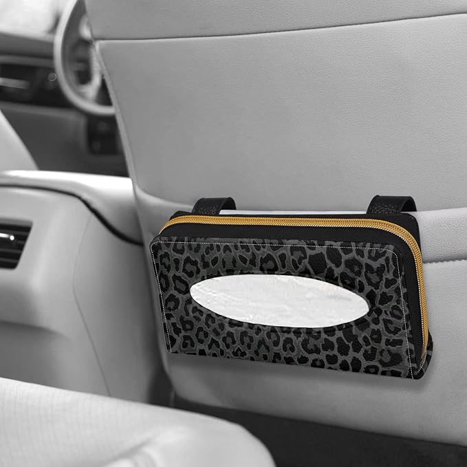 Biyejit Black Leopard Print 2 Packs Car Tissue Holder, Premium Sun Visor Napkin Case, Hanging Car Accessories Used to Organize Paper Towels and Storage Small Items - Image 6