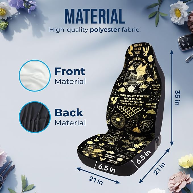 GENANY Winged Dragon Academy Car Seat Covers, 2-Piece Front Seat Set | 2-piece polyester front seat cover set, each 49.5 x 19.6 inches, with adjustable straps and hooks - Image 4