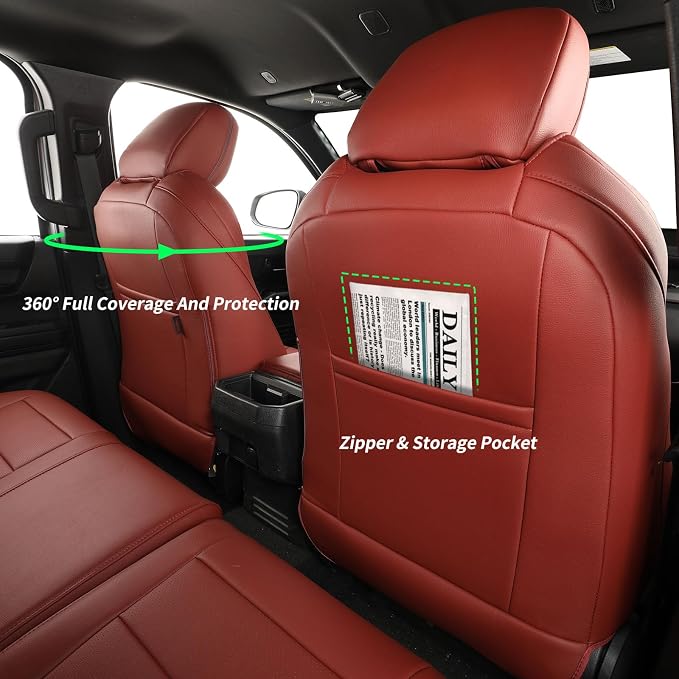 2nd Gen Tacoma Seat Covers Custom Fit for 2012-2015 Toyota Tacoma Double Cab/Crew Cab(TRD Sport Seats),Fully Covered Faux Leather Seat Protector-Full Set (Wine Red) - Image 7