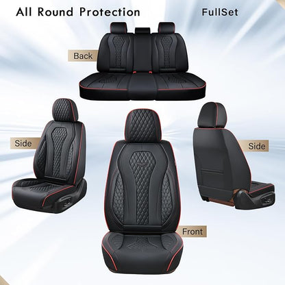 Coverado Car Seat Covers Full Set, Black Seat Covers, Waterproof Car Seat Cover, Car Seat Cushion, Car Seat Covers Front Seats Back Seat Covers, Car Seat Protector Universal Fit Most Cars Red Line - Image 8
