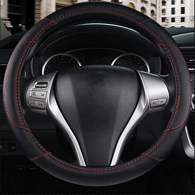 Leather Car Steering Wheel Cover, Universal Fit for Most Cars, Black | Microfiber Leather,Non-Slip Breathable Auto Steering Wheel Protector - Image 5