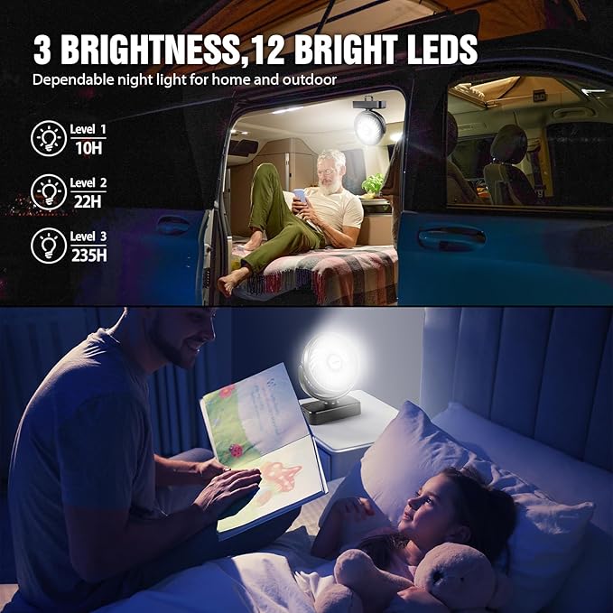 AMACOOL Portable Camping Fan with LED Lantern- 40H Work Time Rechargeable | Battery Operated Fan with Hanging Hook for Tent Car RV Hurricane Emergency Outages Survival Kit Camping Essentials Gear - Image 5