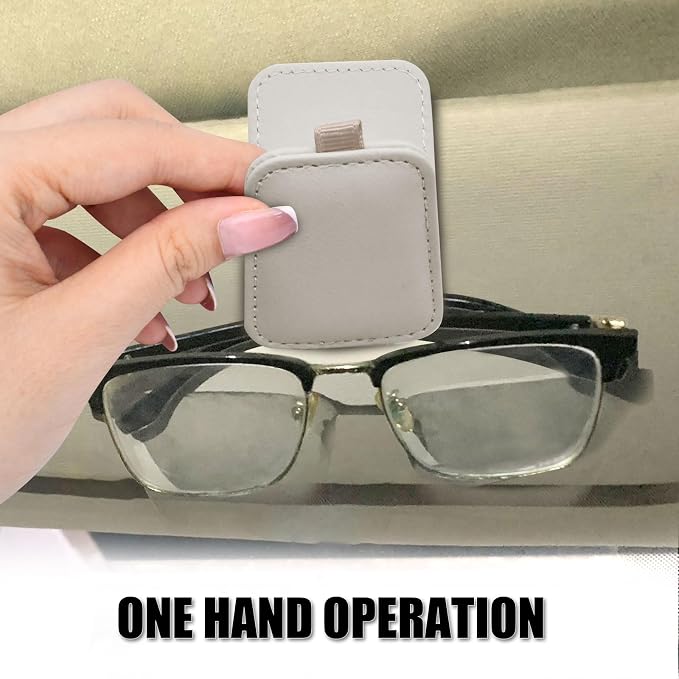 2 Pack Magnetic Leather Car Sunglass Holder, Beige | Leather Glasses Eyeglass Hanger Clip for Car, Sunglass Clip Glasses Holder for Car Visor - Image 6