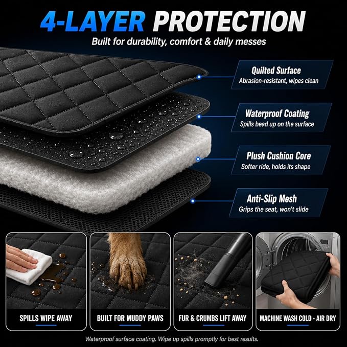 Dog Car Seat Cover & Protector, Pet Back Seat Cover for Cars & SUVs, 54" | Fits compact SUVs, EVs & sedans; protects rear bench and car interior from pet hair, kid spills, baby boy messes, and stains. - Image 5