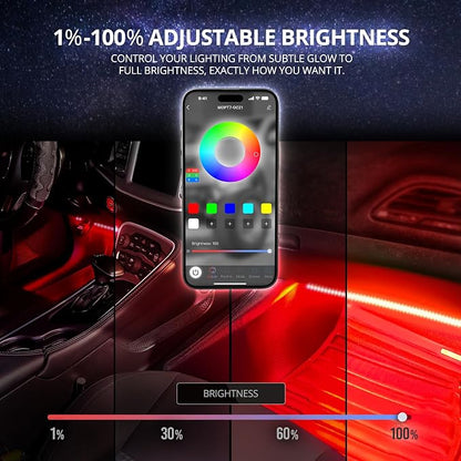 OPT7 Aura DreamColor RGBIC Interior Car Lights with App & Remote, 4PC Kit | Chasing Light Effects, Rainbow Ambient Glow, Multicolor LED Strips, SUV Under Dash Decor, Music Sync Lighting - Image 4