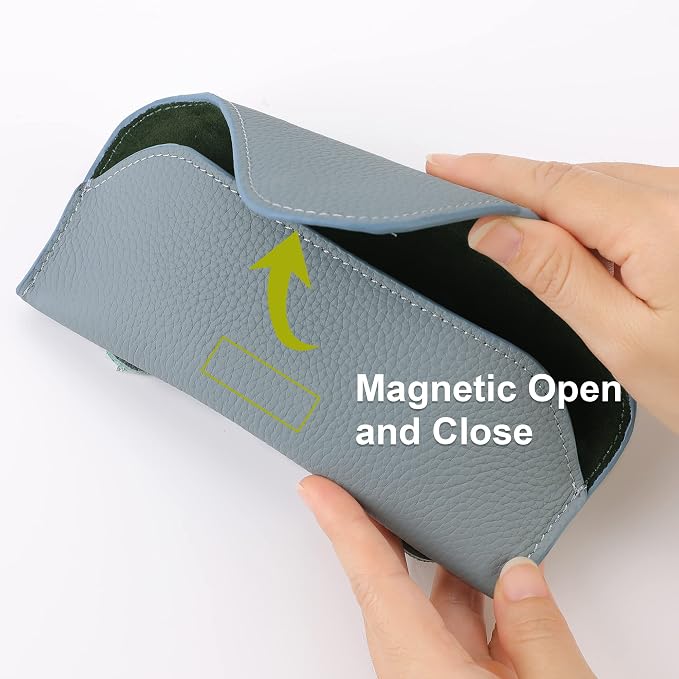 Magnetic Sunglass Holder for Car Visor Clip, Leather Car Glasses Holder, Visor Accessories Eyeglasses Holder Glasses Storage Case (02-Blue) - Image 3