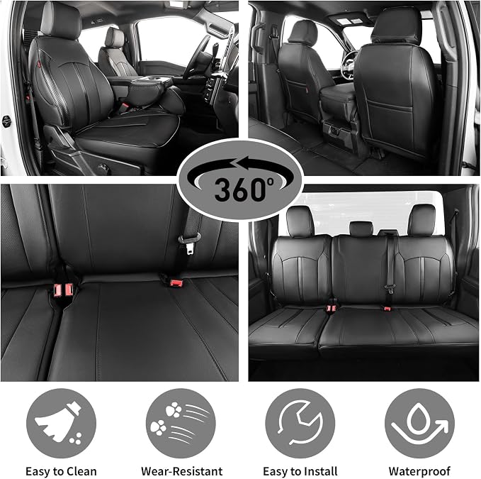 Seat Covers for Ford F150 SuperCab 2015-2020 Faux Leather, 2-Door | Fits F-150 XL/XLT/Lariat 2015-2020, F250/F350 XL/XLT/Lariat 2017-2022, Waterproof Truck Seat Protector Front Seats - Image 5