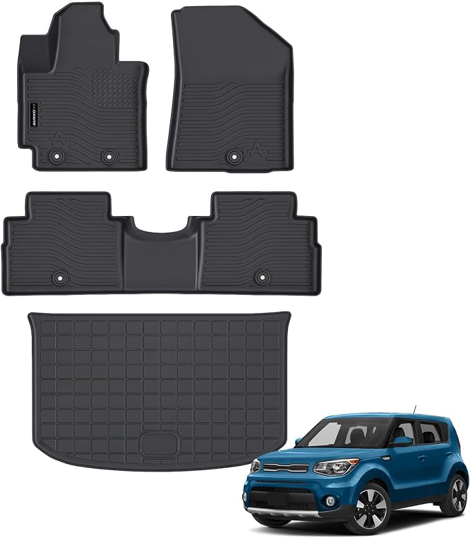 AUXKO All Weather Floor Mats Cargo Mat for Kia Soul 2014-2019 | High Wall,All-Weather,All Season,Odorless,Anti Slip,Rain&Salt Resistant,TPE Material,Black,Accessories,Pet Friendly by AUXKO