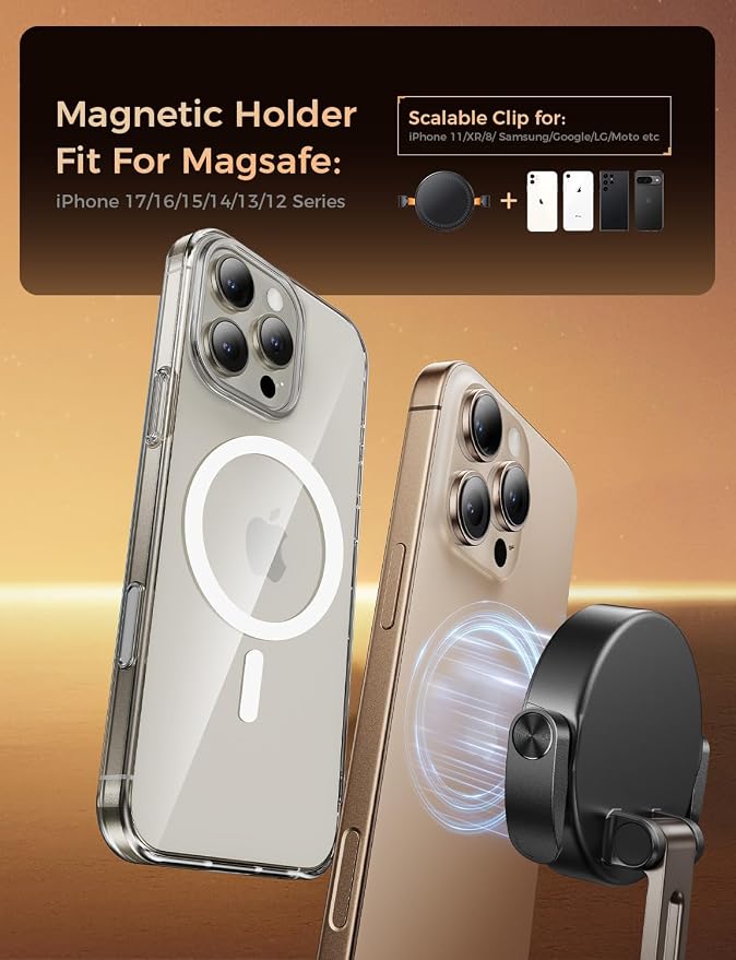 MAGIC JOHN for Magsafe Car Mount, Magnetic Phone Holder for Car | 360° Rotatable, Powerful Magnetic, Reusable Suction Base, Hands-Free Driving for All Smartphones, Simple Install - Image 8