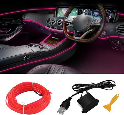 EL Wire Interior Car LED Strip Lights, 16.4FT RGB USB Neon Automotive Light Strip, Electroluminescent Vehicle Ambient Lighting Kit, Interior Decoration Car Accessories (Pink) by Hbxdeco