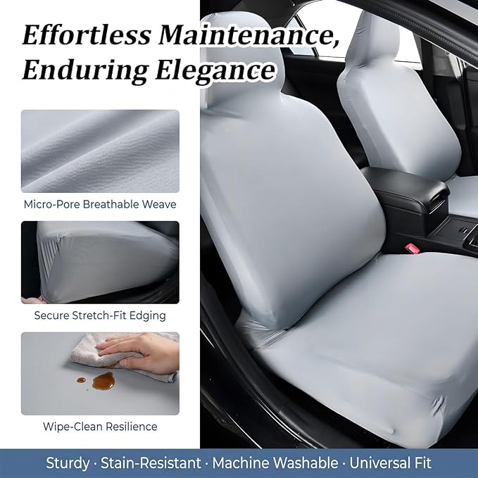 Car Seat Cover, Elastic Waterproof Dustproof Vehicle Front Seat Protector, Scratch Proof Automotive Interior Front Chair Cover Accessories, Universal Fit (Silver Gray) - Image 3