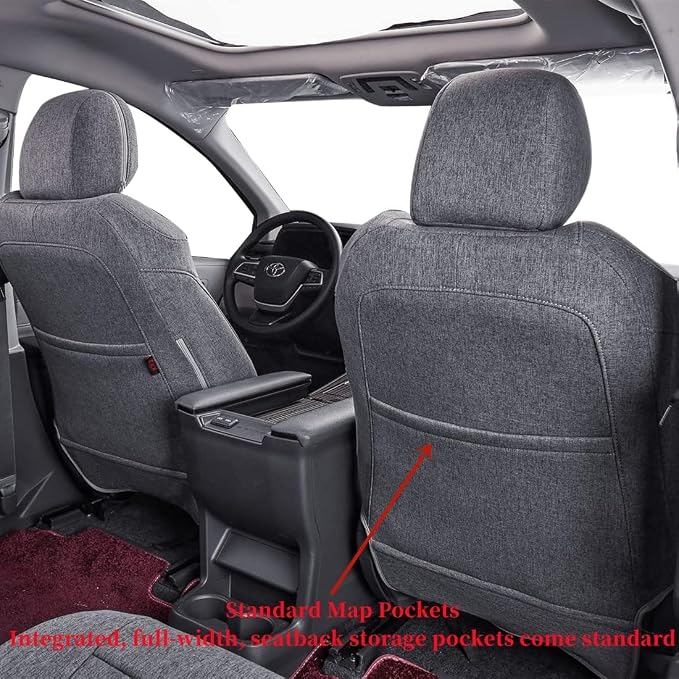 Sienna Car Seat Covers Custom Fit for 2011-2020 Toyota Sienna LE,XLE,Limited,L,XLE Premium,Limited Premium,7-Seater,Full Coverage,Airbag Compatible Polyester Seat Protector (Full Set,Gray) - Image 5