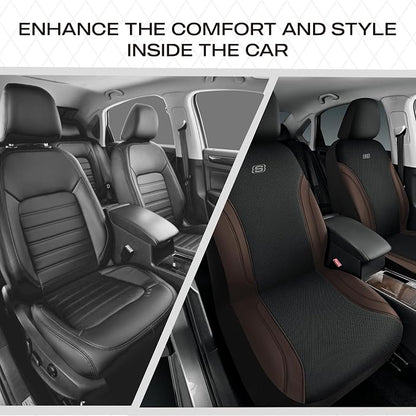 Skechers Work Seat Covers, Leather Car Seat Covers 5-Times Stronger Built-in Webbing, Oxford Fabric Front Seat Cover, Airbag Compatible, Automotive Comfort for Cars, Trucks, SUVs,Brown - Image 5