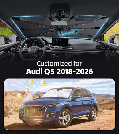 Windshield Sun Shade for Audi Q5 2018-2026 with 360° Rotating Shaft | Custom Fit Umbrella Sunshade for UV Blocking, Interior Heat Protection, Easy Storage, UPF 50+ Cool Windshield Cover - Image 2