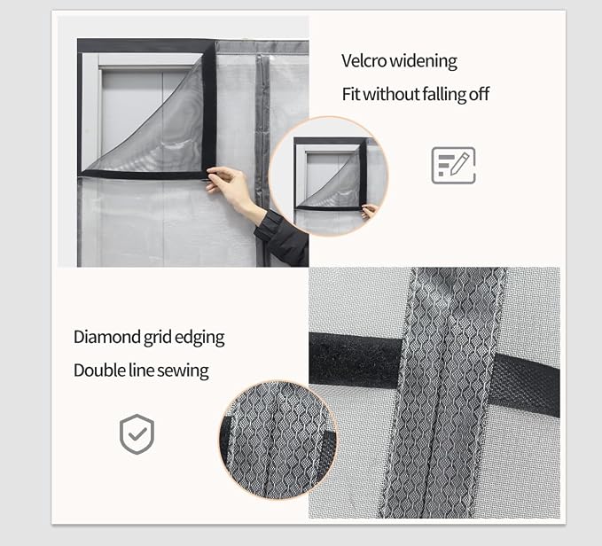 Magnetic Door Screen, Durable Reinforced Anti-Tear Mesh Self-Closing Curtain, Heavy Duty Screen Door with Full Frame Hook & Loop, Fit Door Size 38 x 82 Inch (Silver) - Image 7