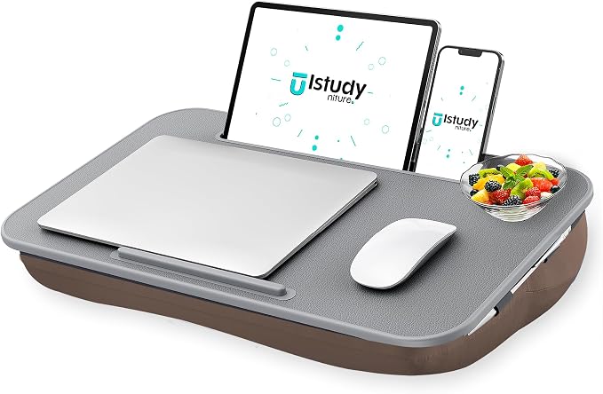 Istudyniture Lap Desk | Portable Laptop Desk & Stand – Fits Up to 17 inch – Washable Cushion, Built-in Phone Holder – for Bed, Couch, Sofa, Floor – Writing, Reading, Home Office – Large, Coffee by Istudyniture