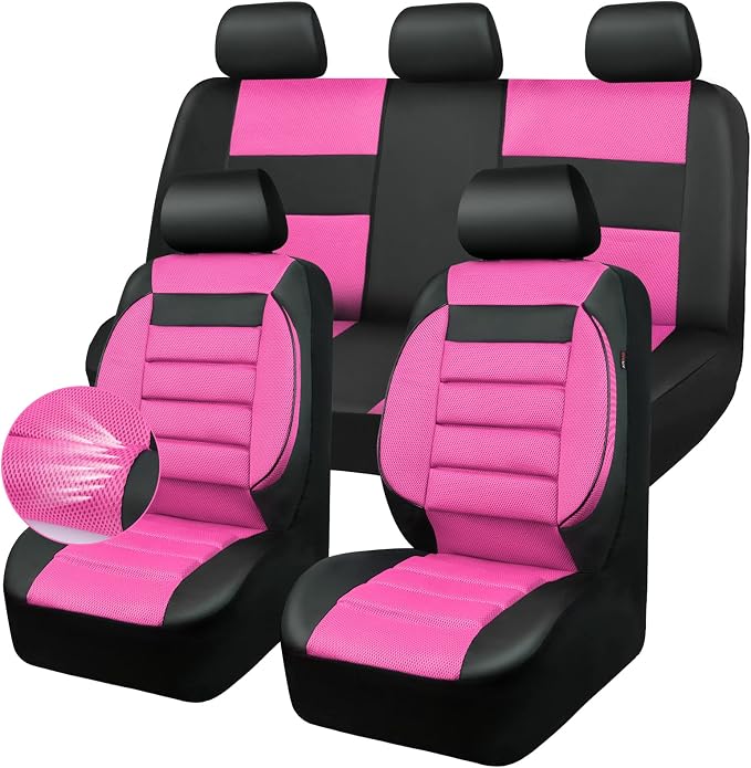 CAR Pass Leather 3D Foam Back Support Car Seat Covers Full Set Air Mesh Automotive Seat Covers, All Season Car Seat Cover Fit Automotive,SUV,Sedan,Van, Airbag Compatible Elegance (Black and Pink) - Image 6