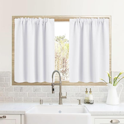 RYB HOME RV Curtains for Camper Windows, Mini Small Curtain Tiers | Thermal Insulated,Sunlight Heat Light Blocking,Privacy Portable Curtains for Travel Trailer,W34 x L24,Pure White,2 Panels by RYBHOME