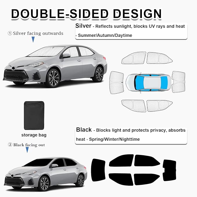 KMF 6pcs Sun Shades for Toyota Corolla 2014-2019 Accessories (Not for Corolla Cross), Full Car Window Covers Sunshade for Windshield Side Rear, UV Block and Privacy Blackout for Camping - Image 4