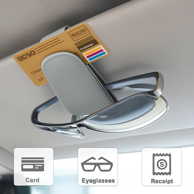 EldHus Sunglass Holder for Car Visor - 2 Pack Magnetic Car Glasses Holder Clip, Leather Eyeglass Holder for Car, Universal Sunglasses Clip for Car Visor, Gray - Image 4