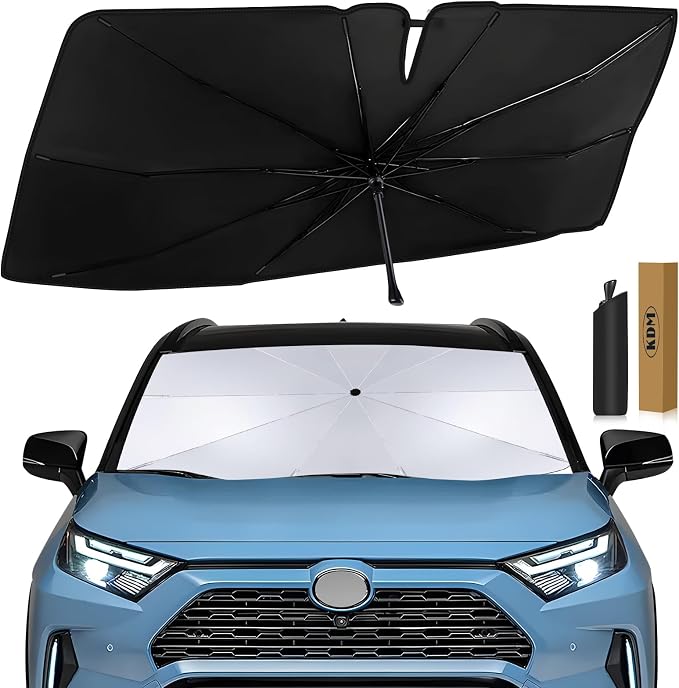 KDM Umbrella Style Windshield Sun Shade Fit for 2019-2025 to-yota Rav4 | 2020 2021 2022 2023 2024 RAV4 Foldable Front Windows Sunshade Visor Protector Blocks UV Rays Heat,5 Layer by KDM
