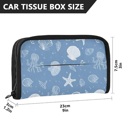 Car Tissue Holder Car Napkin Holder Car Tissue Box Dispenser Storage Case Sun Visor Mask Holder with Adjustable Straps Reusable Refillable Simple Seashells Starfish Blue - Image 4