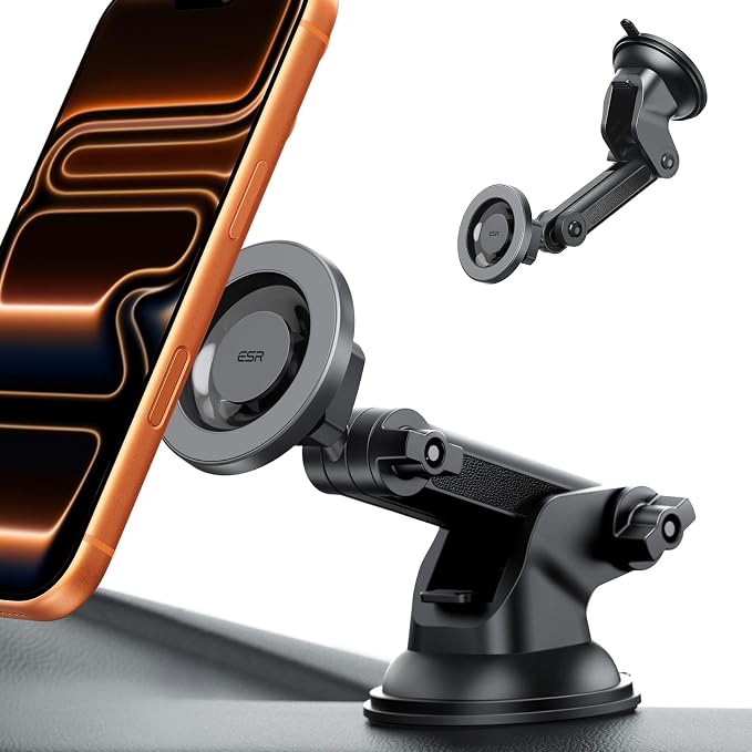 ESR for MagSafe Car Mount, Suction Cup Car Phone Holder for iPhone 17-12 | Vacuum Dashboard Magnetic Car Phone Holder for Car, for Smaung/Google, Car Accessories, Charging Not Supported, Metallic Grey by Unknown