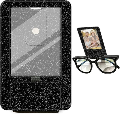 2-in-1 Car Visor Sunglasses & Photo Holder, Magnetic PU Leather Glasses Clip with Picture Display Slot, Universal Sun Visor Organizer for Eyeglasses, Personalized Cards & Memories, Black Glitter by Unknown