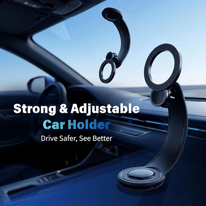 Car Phone Holder for MagSafe, Adhesive Dashboard Mount with Bendable Arm | Strong N52 magnetic hold,one-hand use,commuting, road trips, rideshare and delivery driving,fits most 4–7" phones - Image 9