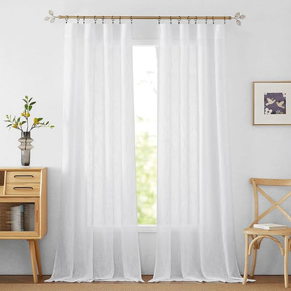 RYB HOME Long Semi Sheer Curtains 120 inches Long for Sliding Glass Door | Thick, Thick Woven Fabric, Durable Privacy Protection Drapes, for Living Room, White, W52 x L120, 1 Pair by RYBHOME