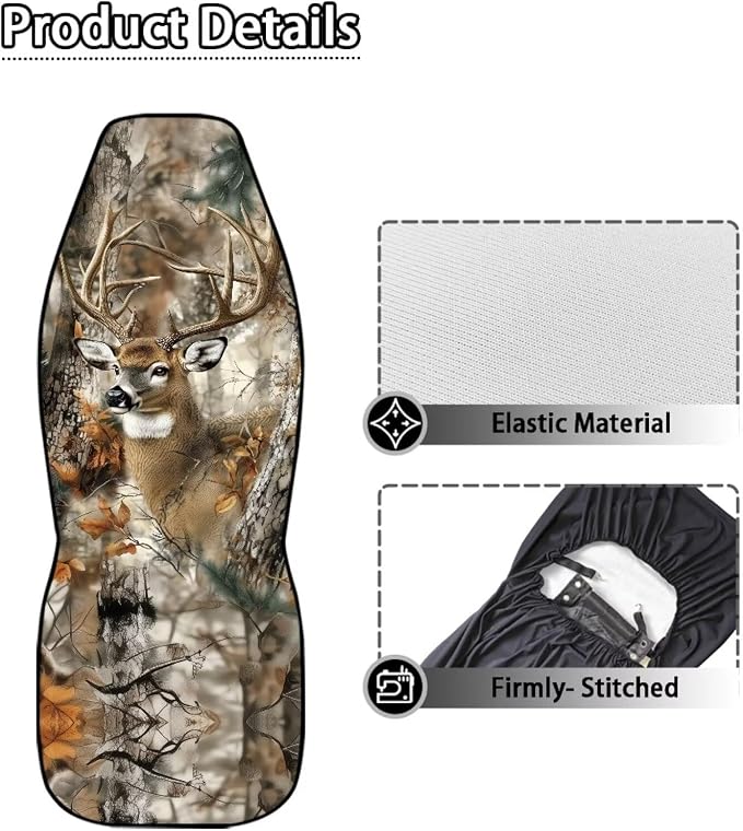 Deer Seat Cover for Cars Washable Hunting Forest Car Seat Covers Front Seats Full Protection Auto Interior Covers Easy Installation Compatible with Most Cars,SUV,Sedan - Image 5