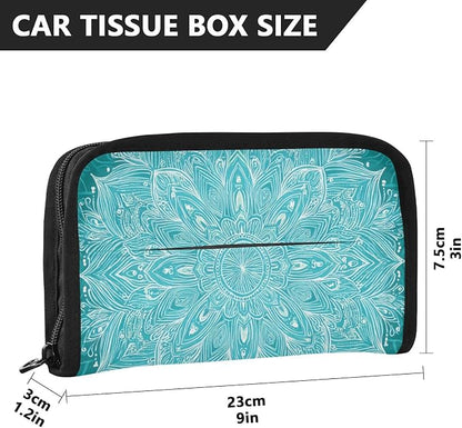 Car Tissue Holder Car Napkin Holder Tissue Box Dispenser Storage Case Sun Visor Mask Holder Accessories with Adjustable Straps Reusable Refillable Vintage Turquoise Mandala - Image 4