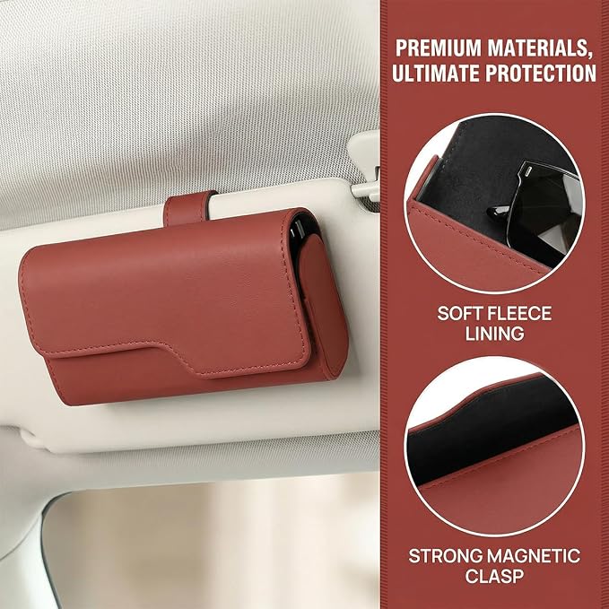 Sunglass Holder for Car Visor, Eyeglass Storage Case (Red) | Vehicle Eyeglass Hanger Protective Storage Case, Automotive Interior Sun Visor Glasses Organizer Box, Universal Fit - Image 4