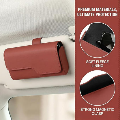 Sunglass Holder for Car Visor, Eyeglass Storage Case (Red) | Vehicle Eyeglass Hanger Protective Storage Case, Automotive Interior Sun Visor Glasses Organizer Box, Universal Fit - Image 4