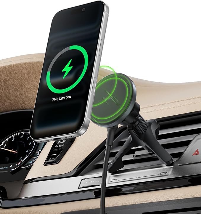 Belkin Qi2 15W Magnetic Wireless Vent Mount, Fast Charging Car Charger | MagSafe Compatible, iPhone 15/16/17, Samsung Galaxy S26, AirPods, iPads, MacBook, Chromebook, Car Phone Charger by Unknown