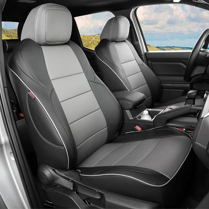 EKR Custom Fit Tacoma Front Car Seat Covers for Toyota Tacoma (Petrol & Hybrid) 2024 2025 2026 Double cab SR/SR5/TRD Sport/TRD Off-Road/Limited - Front Row Only,Faux Leather(Black/Gray) by EKR
